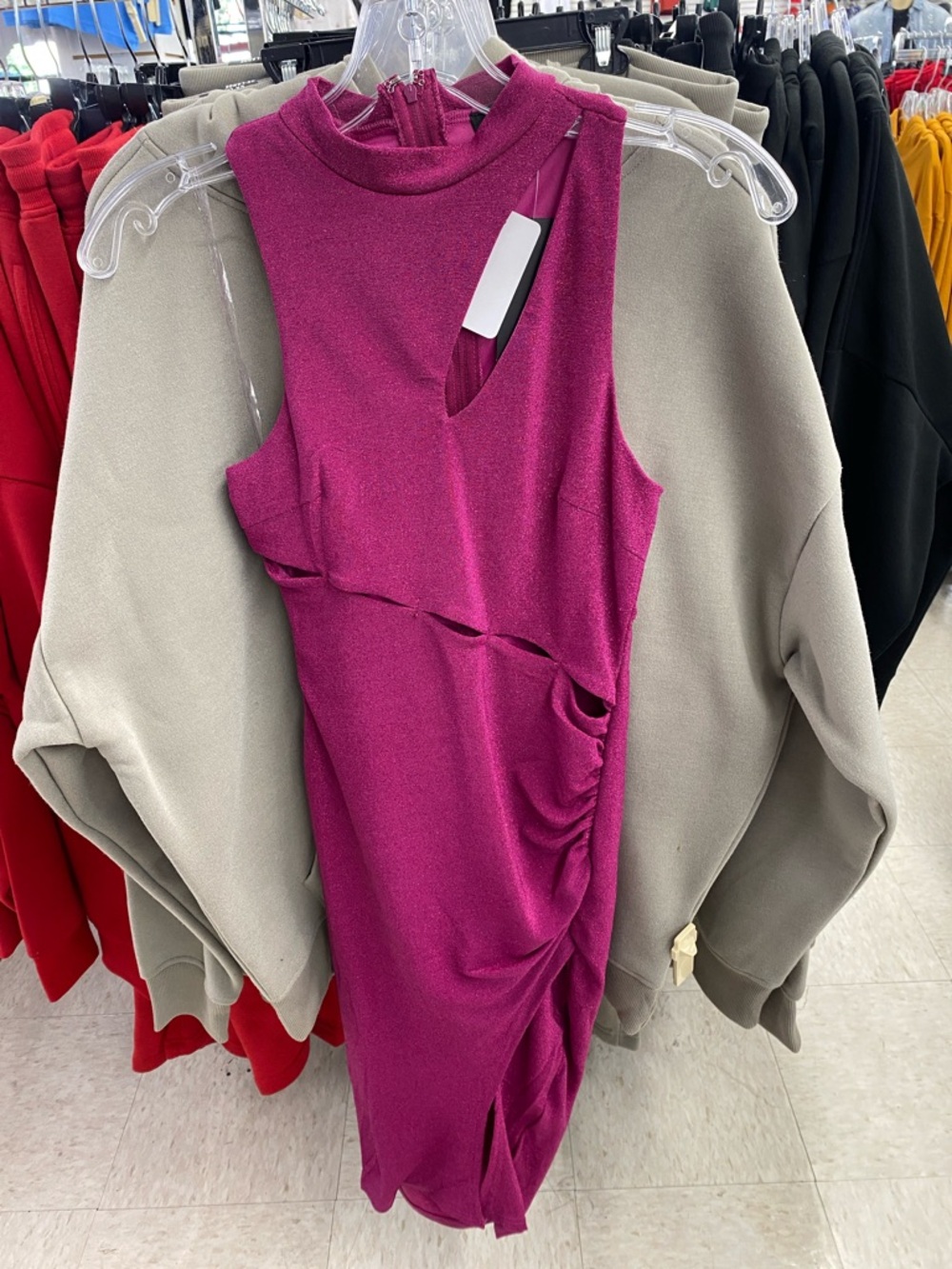 One-Shoulder Magenta Cutout Ruched Dress